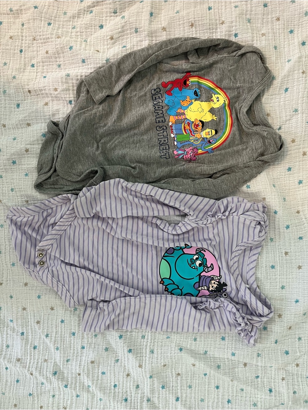 Little Sleepies Gray Sesame Street and Lavender Striped Monsters Inc. Sleepers